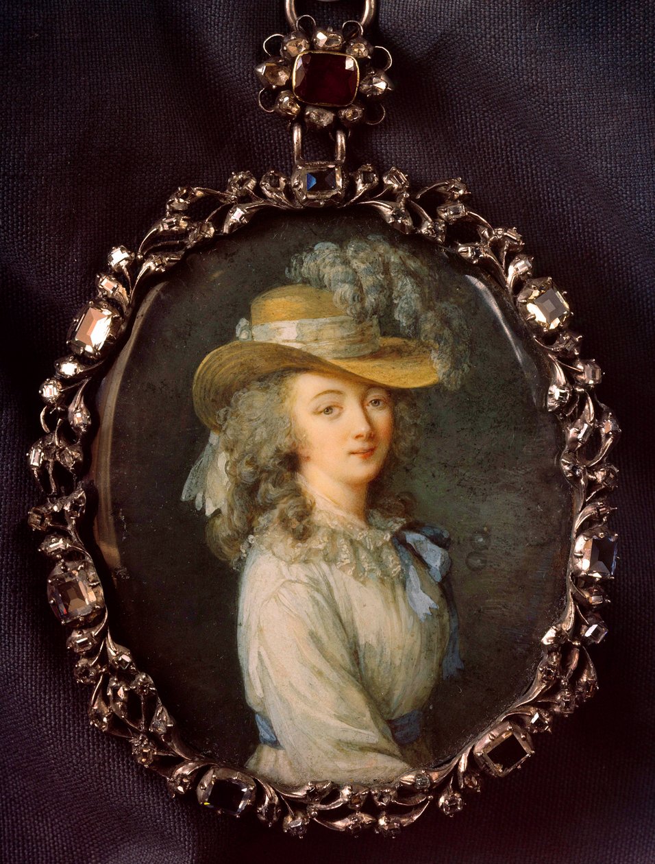 Portrett av Jeanne Becu, grevinne (eller Madame) du Barry (1743-1793) Miniatyrmaleri på elfenben tilskrevet Nicolas Lawreince (Le Jeune) (1737-1807) av Elisabeth Louise Vigee-Le Brun (1755-1842) Søn. 0,16x0,12 m. av Elisabeth Louise (after) Vigee Lebrun