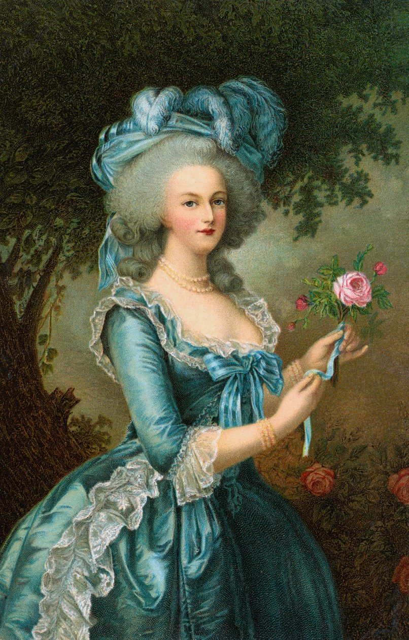 Portrett av Marie-Antoinette med en rose av Elisabeth Louise (after) Vigee Lebrun
