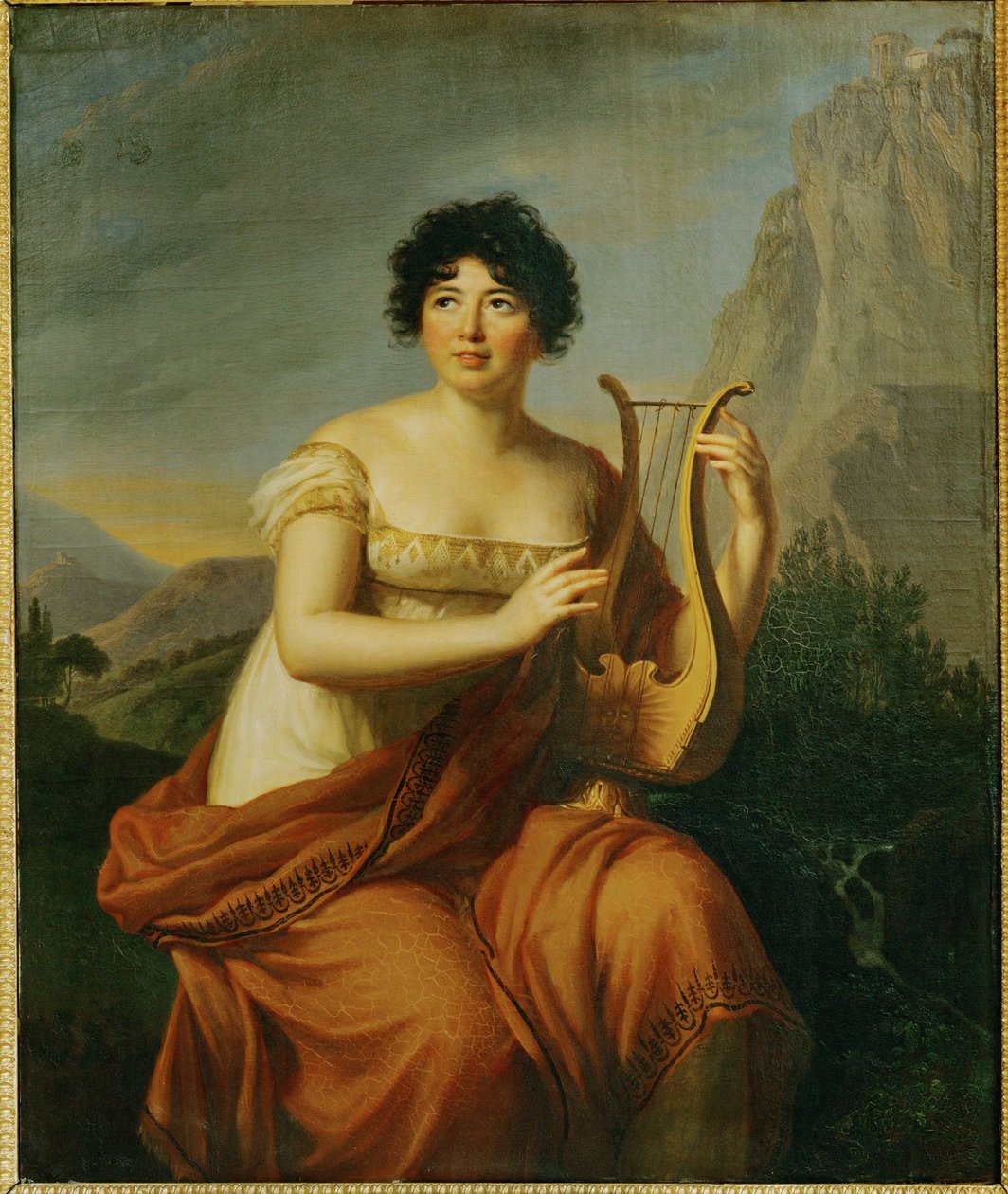 Portrett av Germaine Necker, Mme. de Stael … (olje på tre) av Elisabeth Louise Vigee-Lebrun