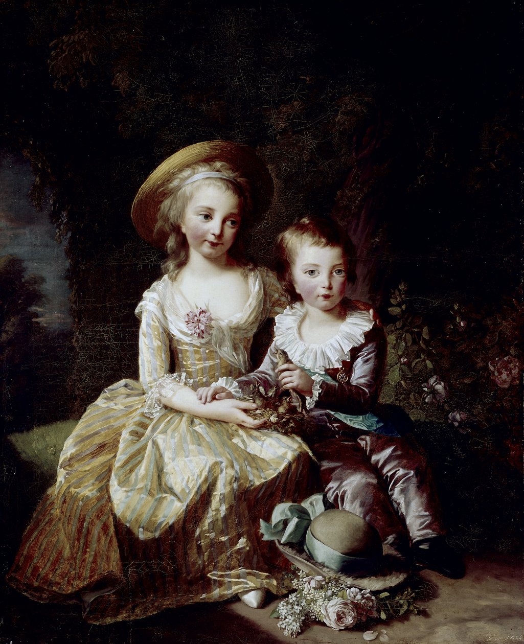 Portrett av Marie Thérèse Charlotte fra Frankrike og Delfino Louis Joseph Xavier fra Frankrike av Elisabeth Louise Vigee Lebrun