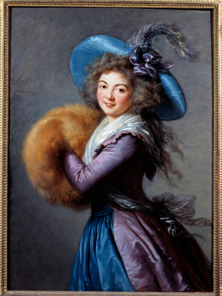 Portrett av Madame Mole Reymond (1759-1833), skuespillerinne i den italienske komedien. Hun har på seg en fjærkledd hatt og bærer et erme. Maleri av Marie Elisabeth Louise Vigee Le brun (ou Vigee-Lebrun ou Vigee Lebrun) (1755-1842) 1786 Søn. 1,04x0,76 m -  av Elisabeth Louise Vigee Lebrun