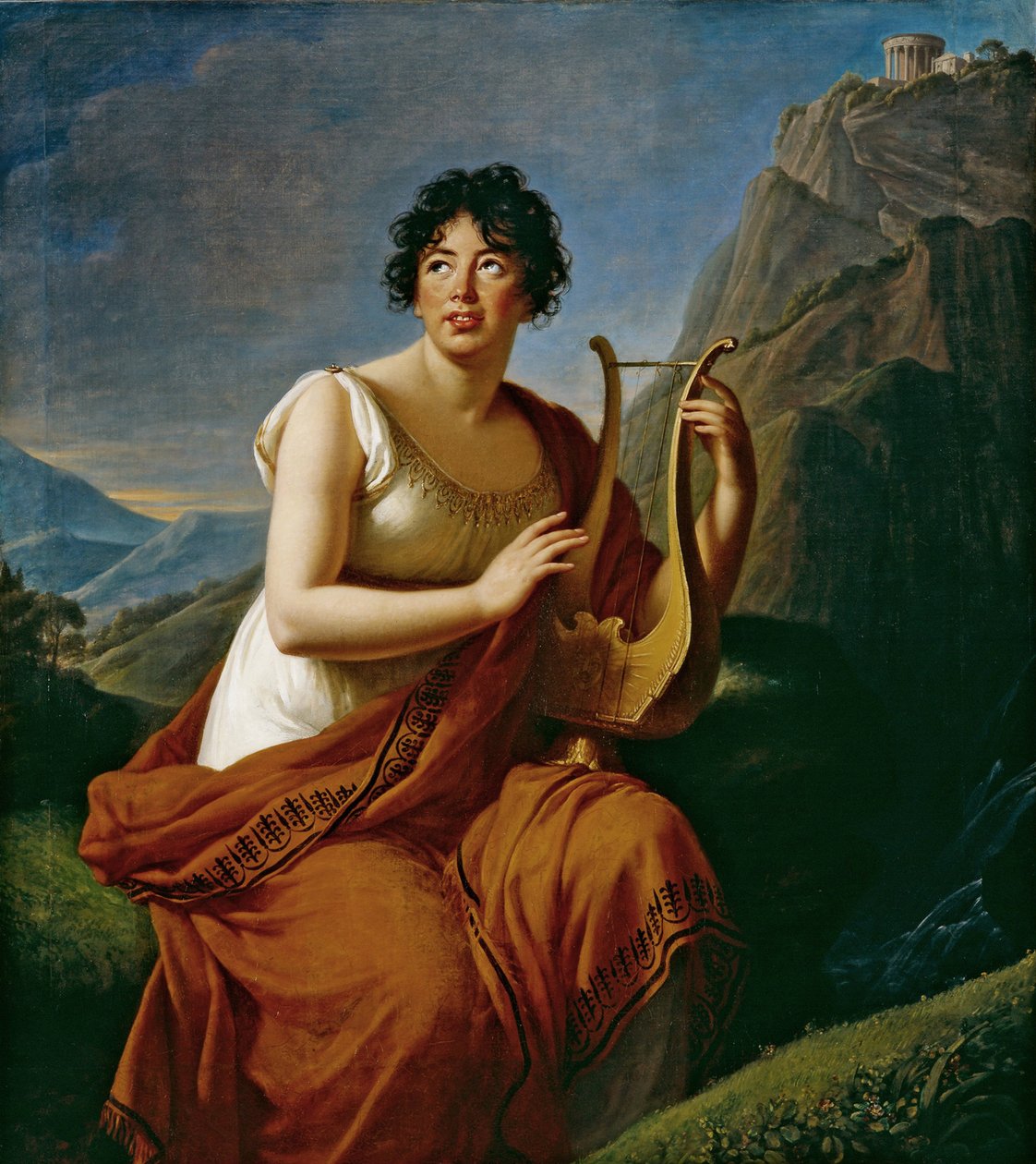 Portrett av forfatteren baronesse Anne Louise Germaine de Staël 1766-1817 som Corinne på Cape Misenum, av Elisabeth Louise Vigee Lebrun
