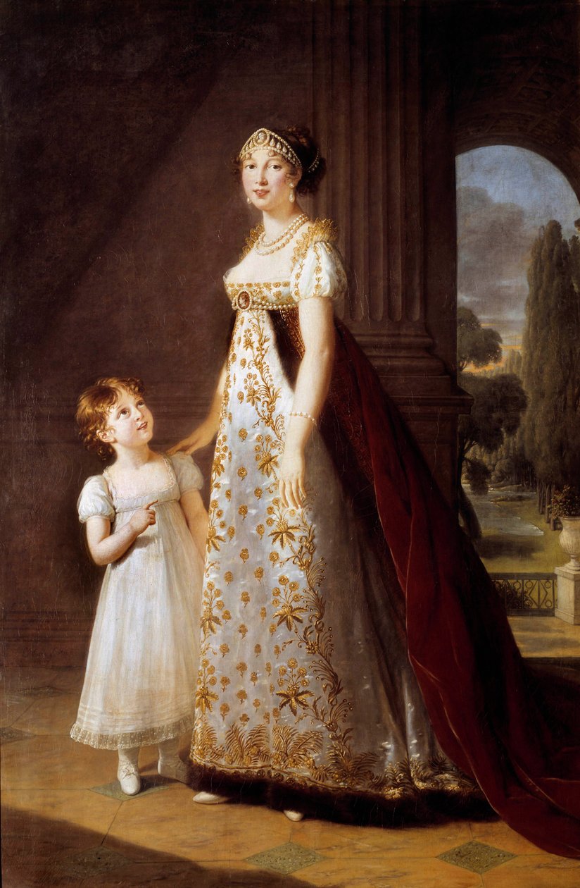Portretter i foten av Marie Annonciade Caroline Bonaparte (1782-1839) Prinsesse Murat med datteren Laetitia (Maria Letizia Josephine Murat) av Elisabeth Louise Vigee Lebrun