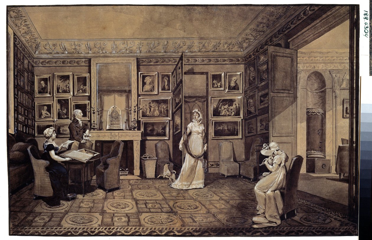 Tegnestue i Prins Ivan Ivanowitch Baryatinsky-huset (1772-1825) i Altona (Tegning i Baryatinsky-huset i Altona). Tegning av Marie Louise Elisabeth Vigee-Lebrun (Vigee Lebrun) (1755-1842) av Elisabeth Louise Vigee Lebrun