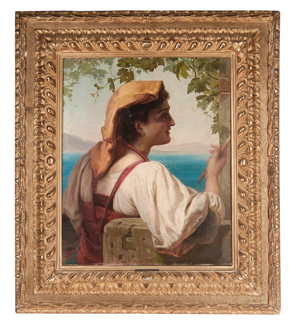 En italiensk jomfru som reparerer garn ved Napolibukta, 1872 av Elisabeth Maria Anna Jerichau Baumann