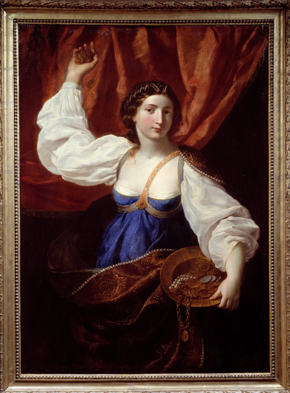 Liberality En ung kvinne som holder et brett fylt med gull og smykker. Maleri av Elisabetta Sirani (1638-1665) Nimes fra 1600-tallet, Museum of Fine Arts av Elisabetta Sirani
