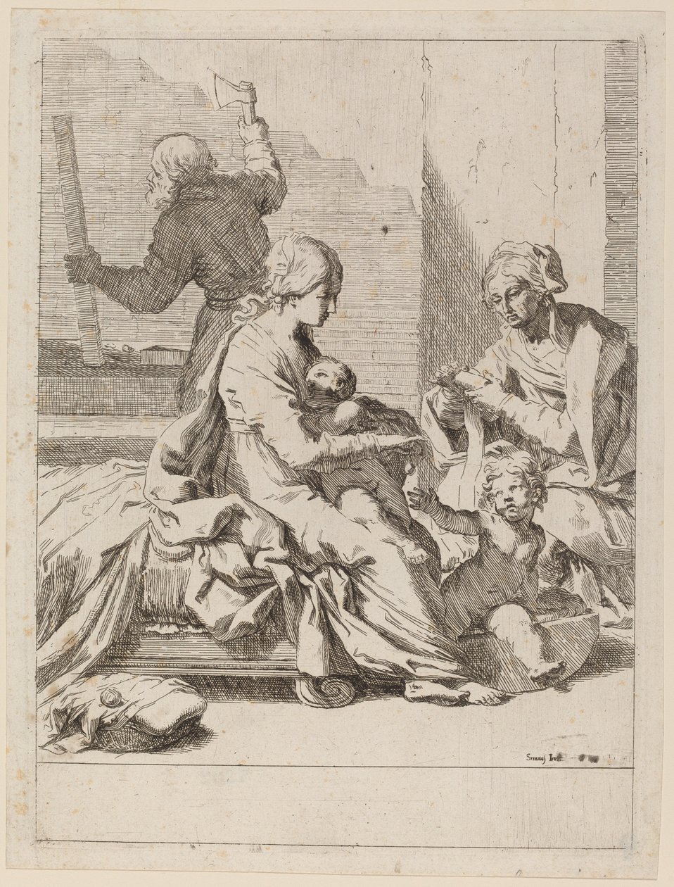 Den hellige familie med Saint Elizabeth og Saint John the Baptist av Elisabetta Sirani