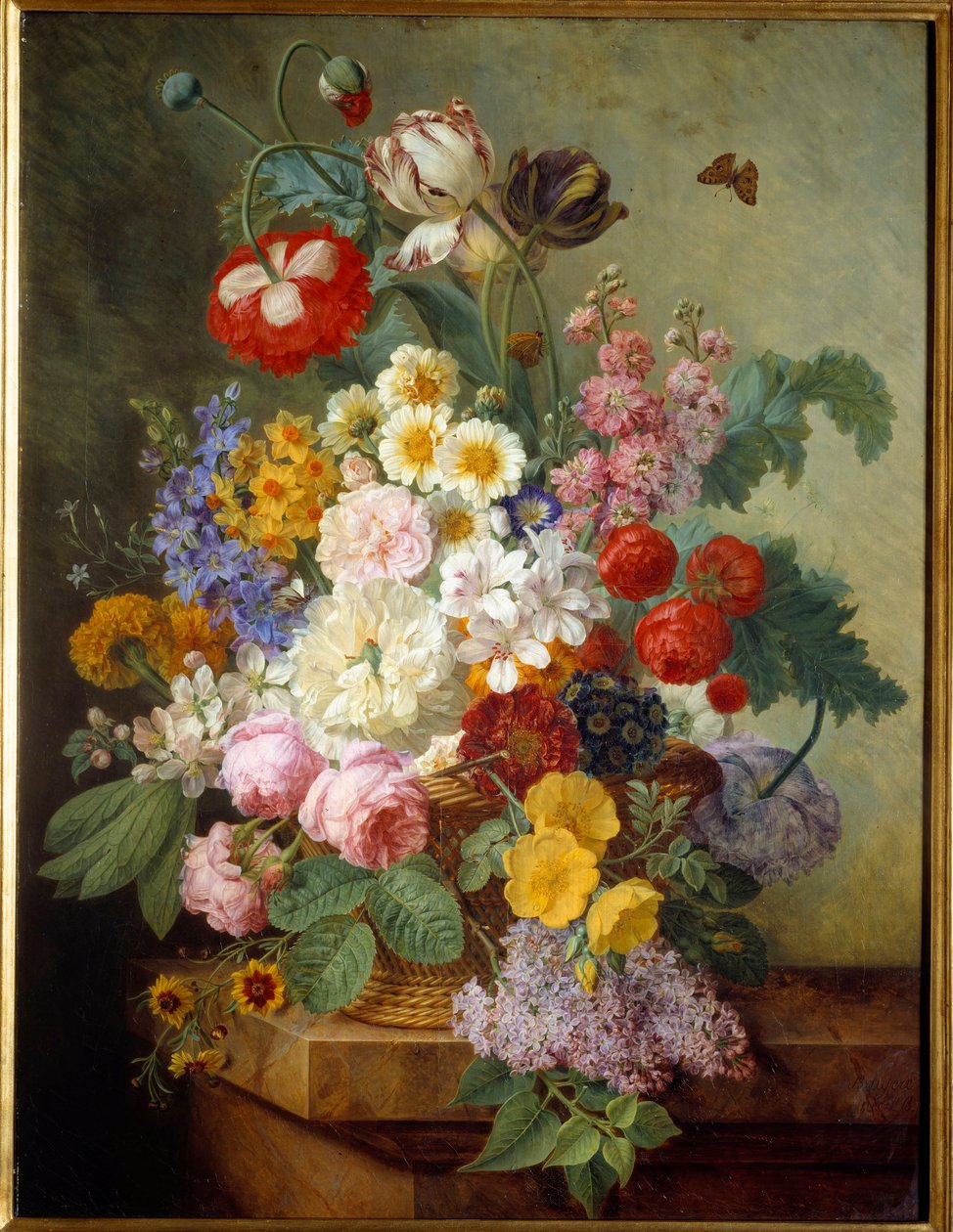 Blomster i et Rocaille-maleri av Elise Bruyere (1776-1842) 1836 Søn. 0,84x0,64 m Rouen, musee des Beaux Arts - Blomster i en stein. Maleri av Elise Bruyere (1776-1842) av Elise Bruyere