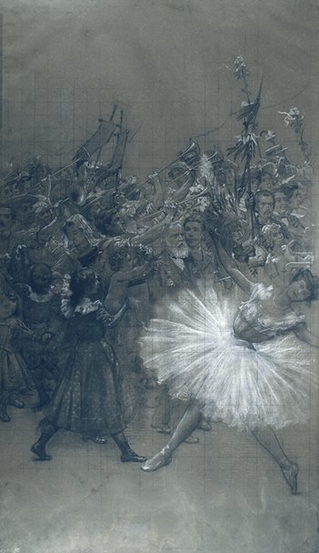 Ballettdanser og D. Pedro de Alcantara - Tegneserie for overføring av den store draperien til Municipal Theatre i Rio de Janeiro av Eliseu Visconti
