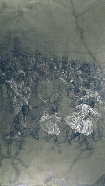 Musikkband - Tegneserie for overføring av den store draperien til Municipal Theatre i Rio de Janeiro av Eliseu Visconti