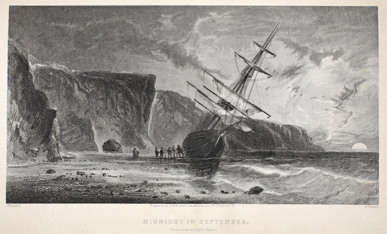 Midnatt i september, illustrasjon fra 'The second Grinnell Expedition in Search of Sir John Franklin...', 1856 av Elisha Kane