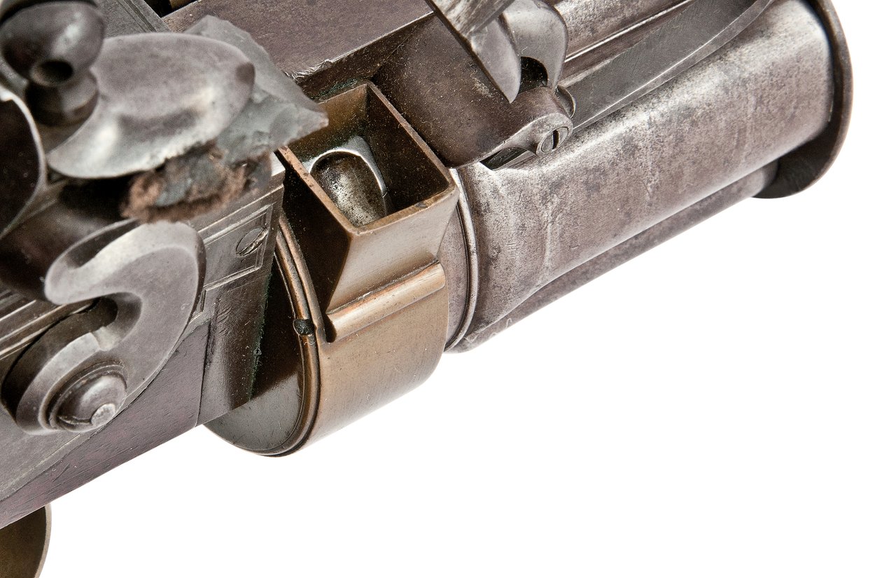 28-hulls Collier patent fem-skudds håndrotert flintlås roterende rifle av militær type, ca. 1819-20 av Elisha Haydon Collier