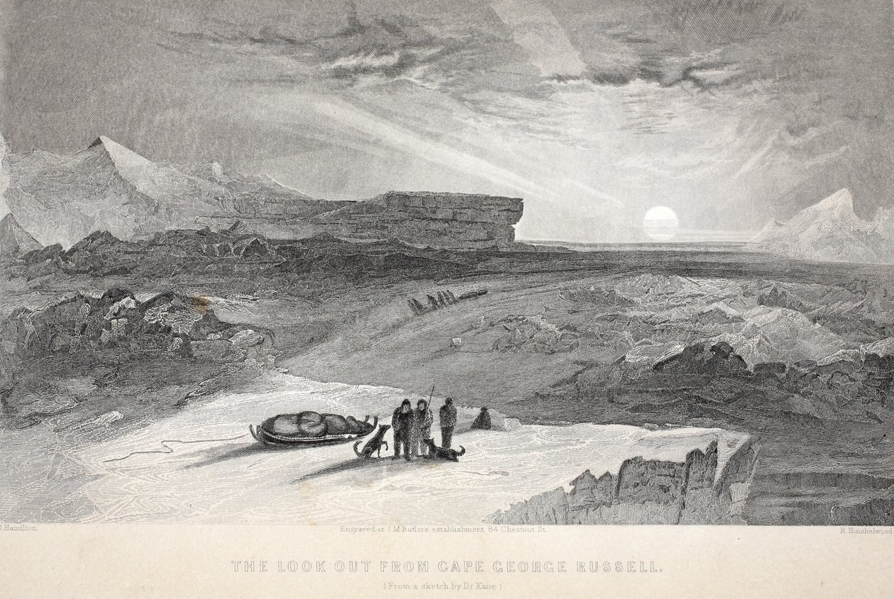 Se ut fra Cape George Russell, illustrasjon fra "The second Grinnell Expedition in Search of Sir John Franklin...", 1856 av Elisha Kane