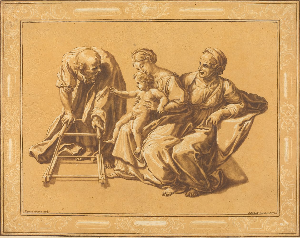 Den hellige familie av Elisha Kirkall, after Giulio Romano
