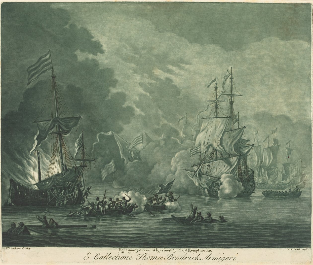Kjemp mot Seven Algerines av Elisha Kirkall after Willem van de Velde the Elder