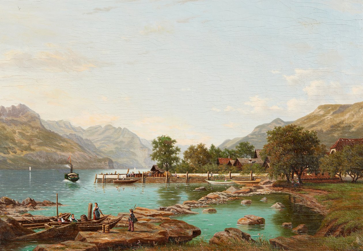Landskap med fjell ved Lago Maggiore (olje på lerret) av Eliza Agnetus Emilius Nijhoff