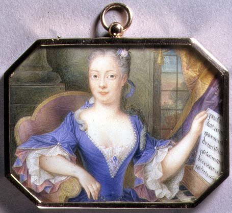 Portrett miniatyr av Augusta, prinsesse av Wales av Elizabeth (attr. to) Ziesenis