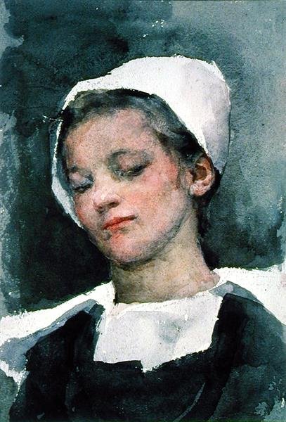 Louise, en bretonsk jente (akvarell på papir) av Elizabeth Adela Stanhope Forbes