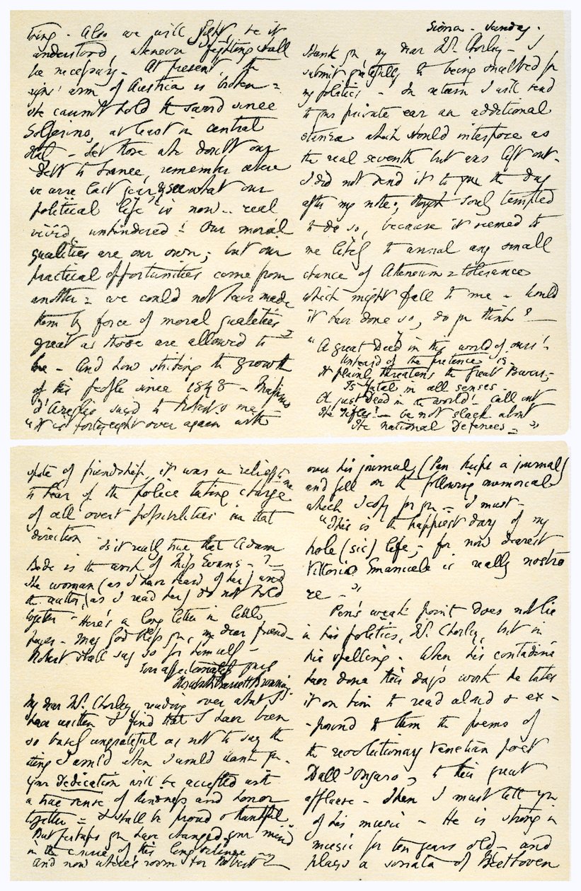 Brev fra Elizabeth Barrett Browning til Henry F Chorley, 1859. av Elizabeth Barrett