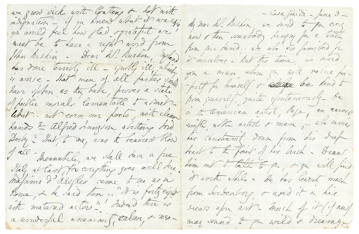Autografbrev til John Ruskin, Casa Giudi, Firenze, 3. juni 1859 av Elizabeth Browning