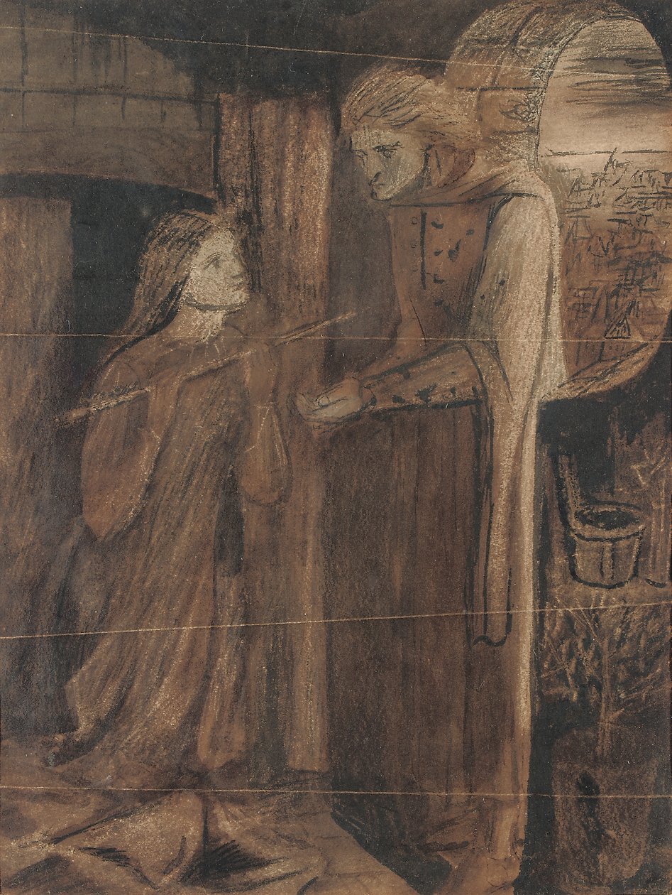 Kontorist Saunders (akvarell med gummi arabicum og skraping ut, på papir) av Elizabeth Eleanor Siddal