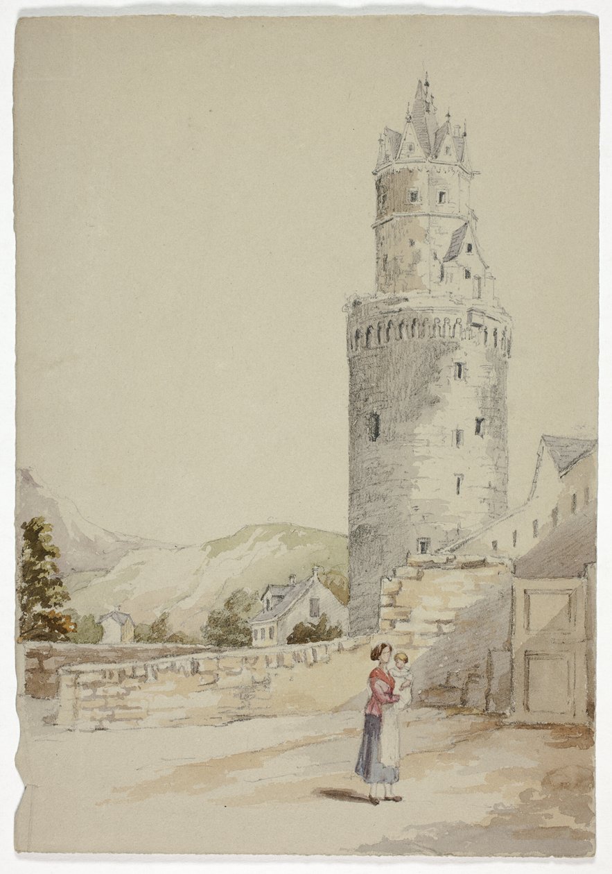 Kvinne og barn før Walled Town with Tower av Elizabeth Murray