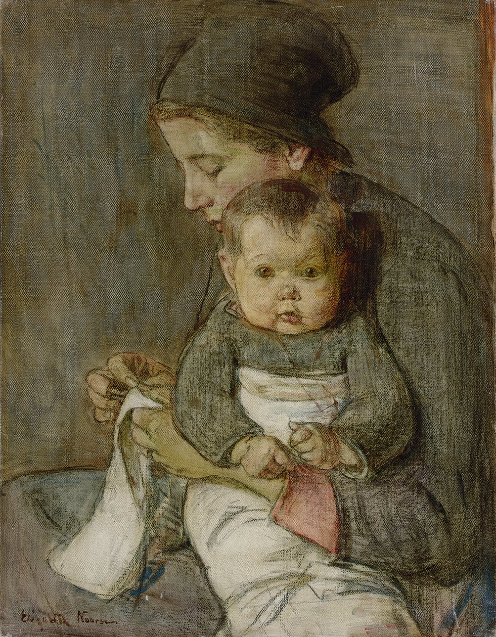 Mor og baby (olje på lerret) av Elizabeth Nourse