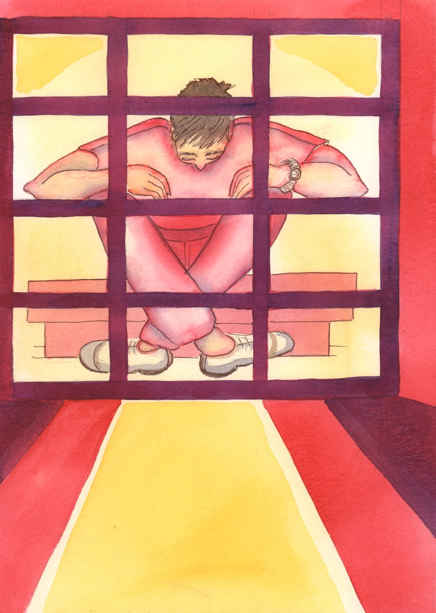 En person fanget i synd er som en fange i et bur, med nøkkelen på innsiden, 2004 (w/c på papir) av Elizabeth Wang