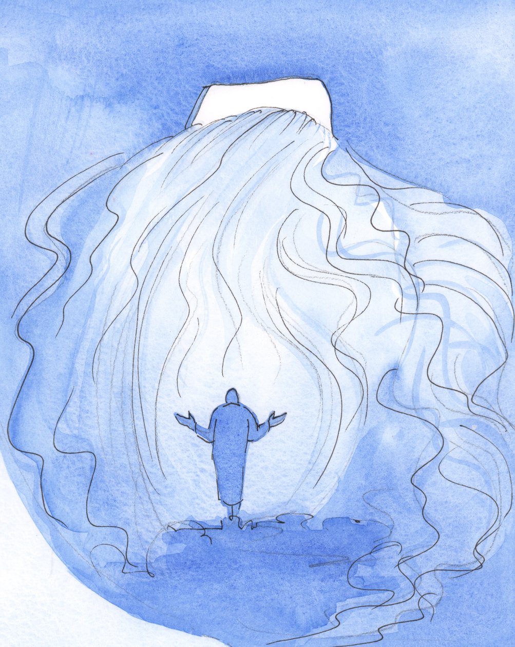 En sjel kan hilse Kristus, i Nattverden, ved å si: "Kast ditt lys innover, og gå inn (med din utgytelse av nåde)", 2001 (w/c på papir) av Elizabeth Wang