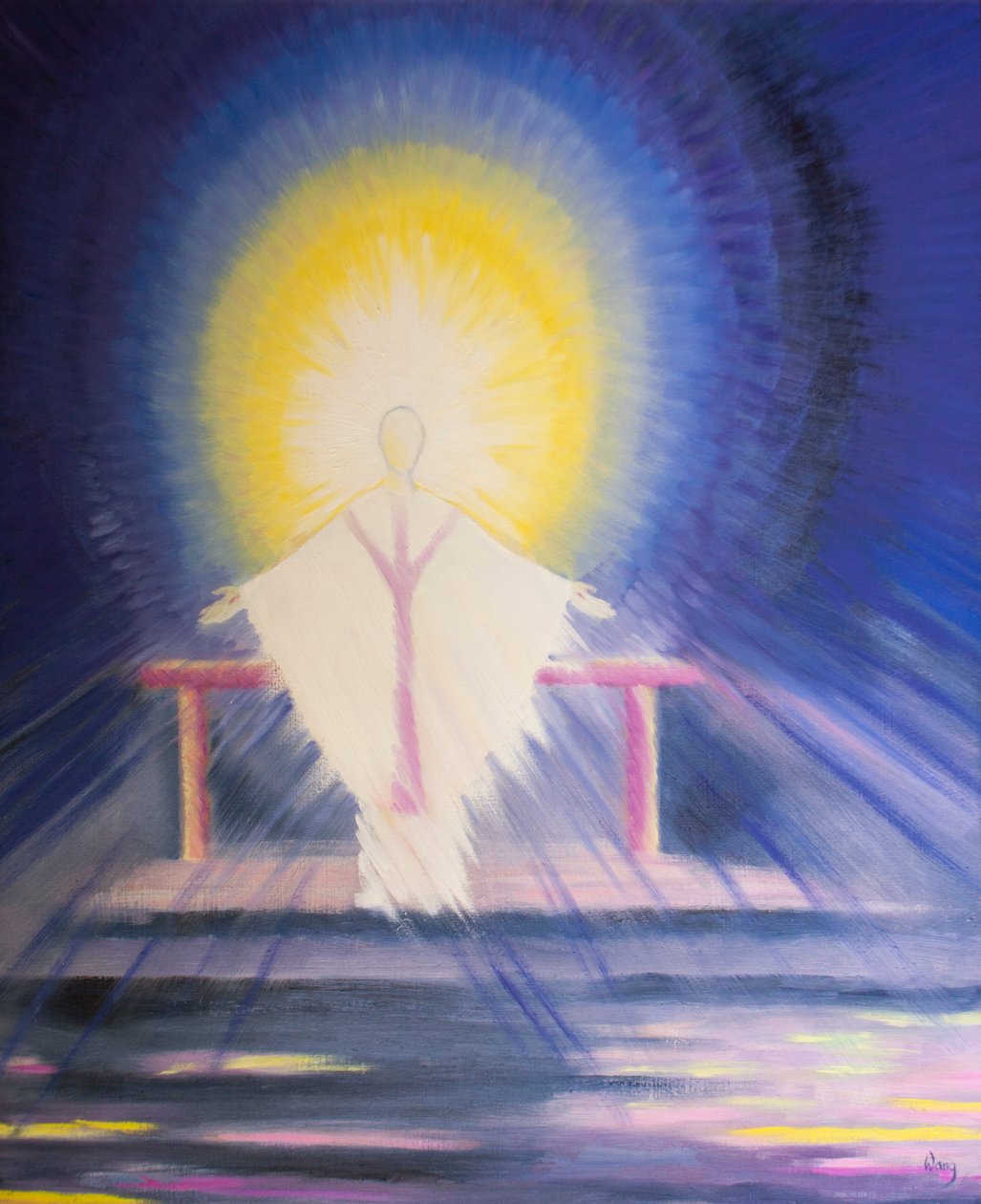 Etter innvielsen ved messen er Jesus Kristus, sann Gud og sant menneske, tilstede hos oss i all hans herlighet, 2000 (olje om bord) av Elizabeth Wang