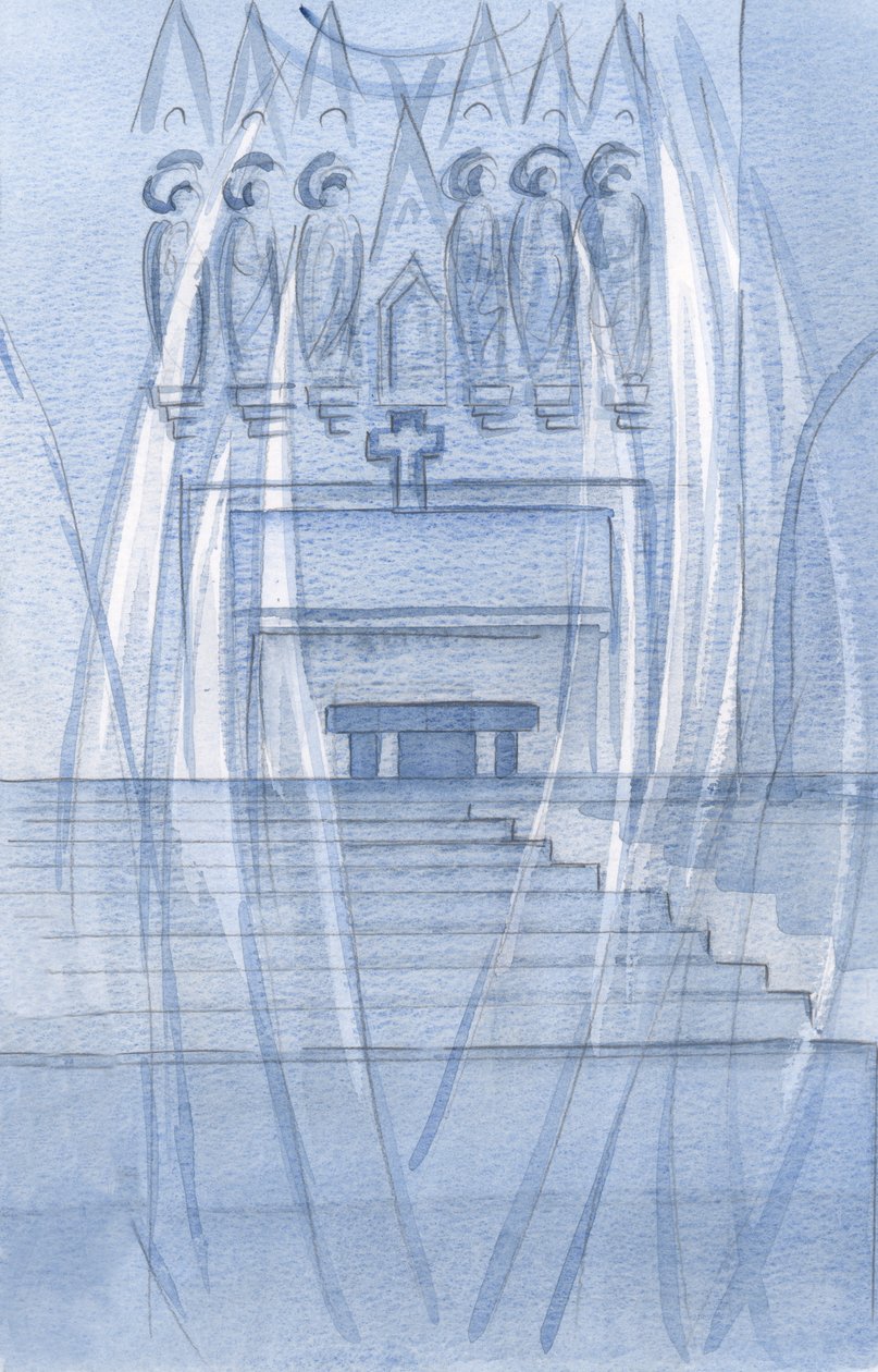 Engler tilber hvor enn Kristus er tilstede, mørke eller kulde motstår ikke., 2001 (w/c på papir) av Elizabeth Wang