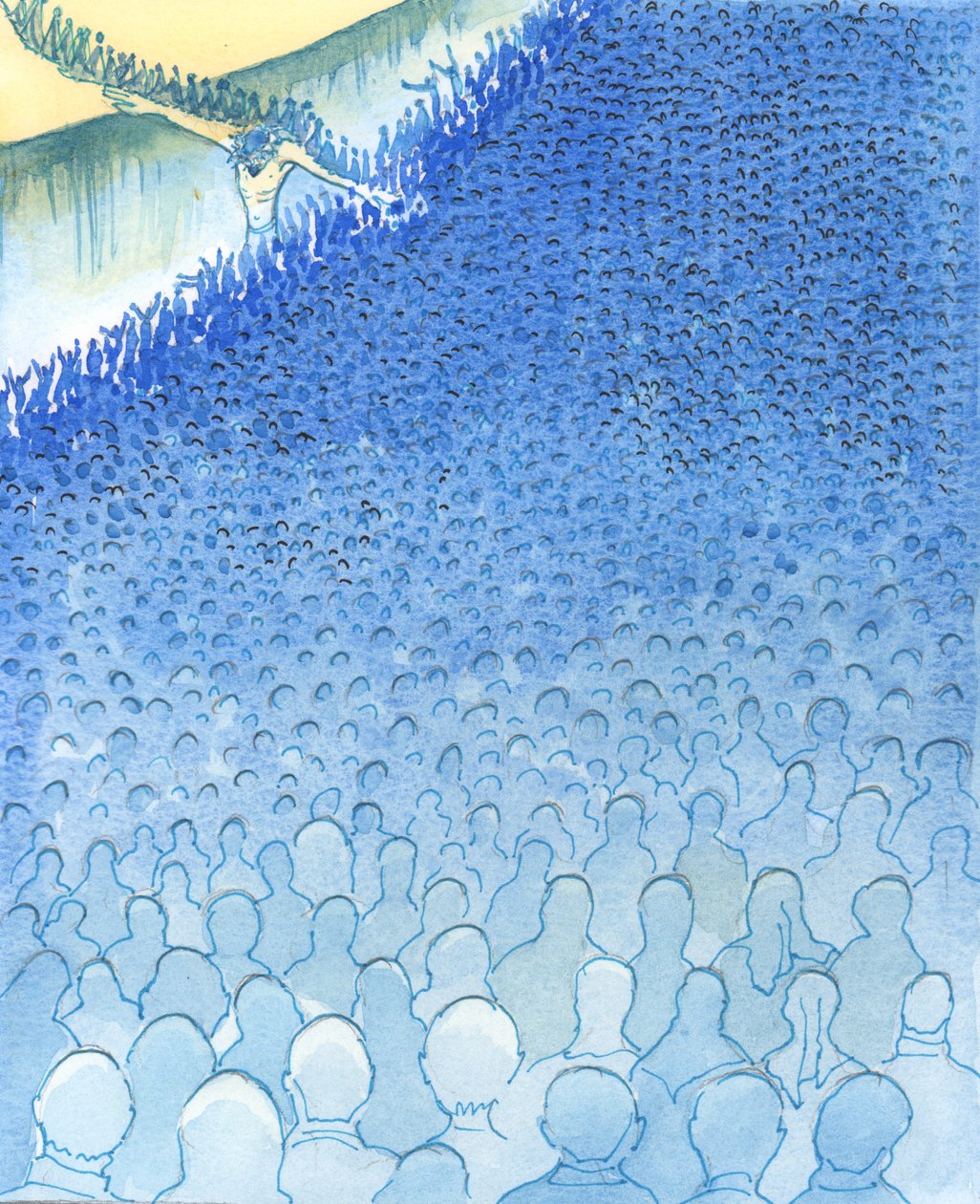 Når folk beveger seg mot døden og avgrunnen, kan noen ikke se broen til den andre siden, 2003 (w/c på papir) av Elizabeth Wang