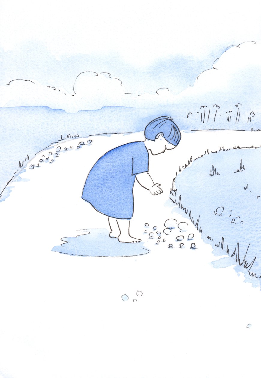 Når vi ofrer våre synder til Gud, i omvendelse, tar han imot dem som en gave, som når en mor tar imot en småstein fra et barn som en juvel, 2002 (w/c på papir) av Elizabeth Wang