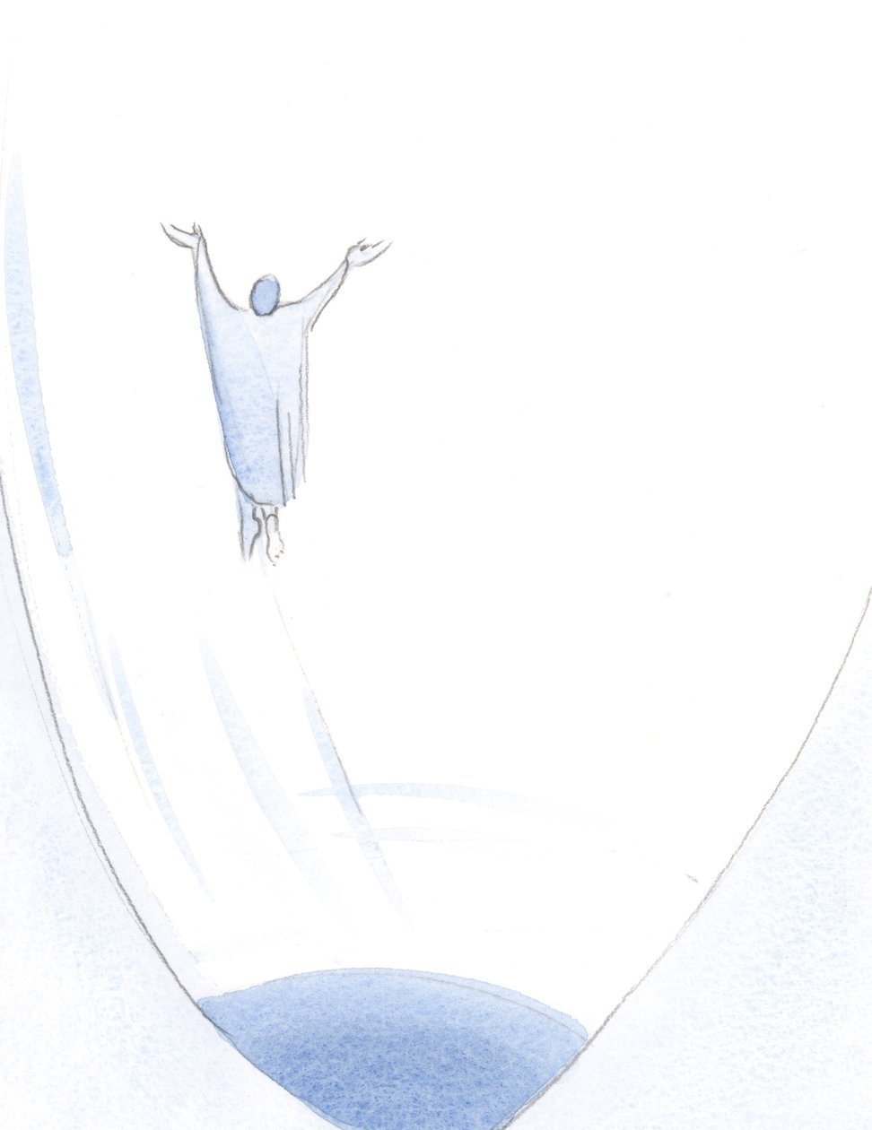 Ved et ord av bekjennelse og anger svever sjelen inn i Guds hjerte, befridd fra sine lenker av synd eller dumhet., 2001 (w/c på papir) av Elizabeth Wang