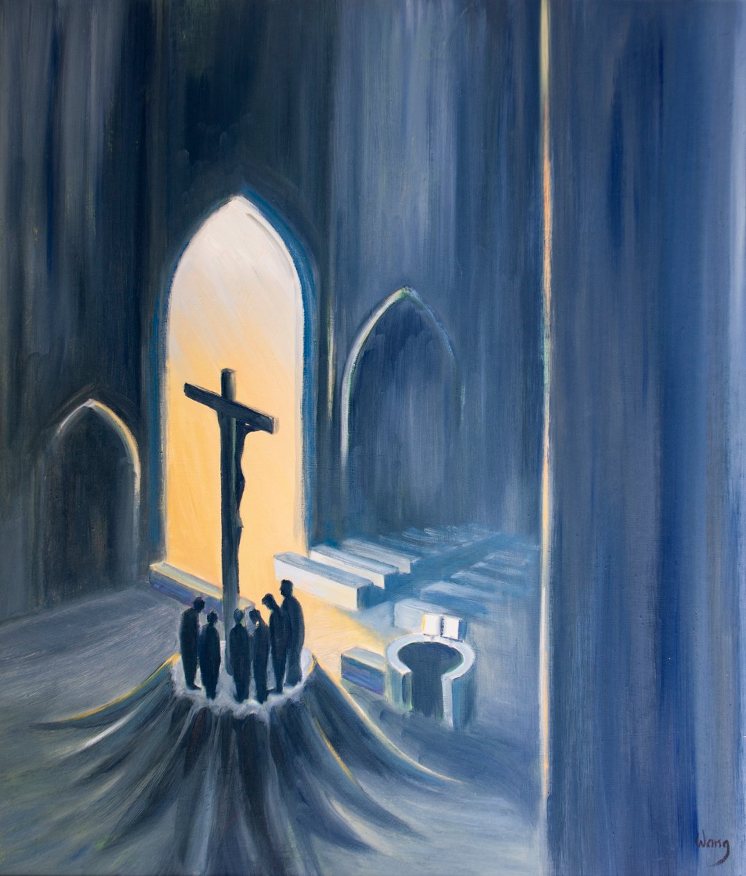 Ved messen ofrer vi i takksigelse et hellig og levende offer, 2001 (olje om bord) av Elizabeth Wang