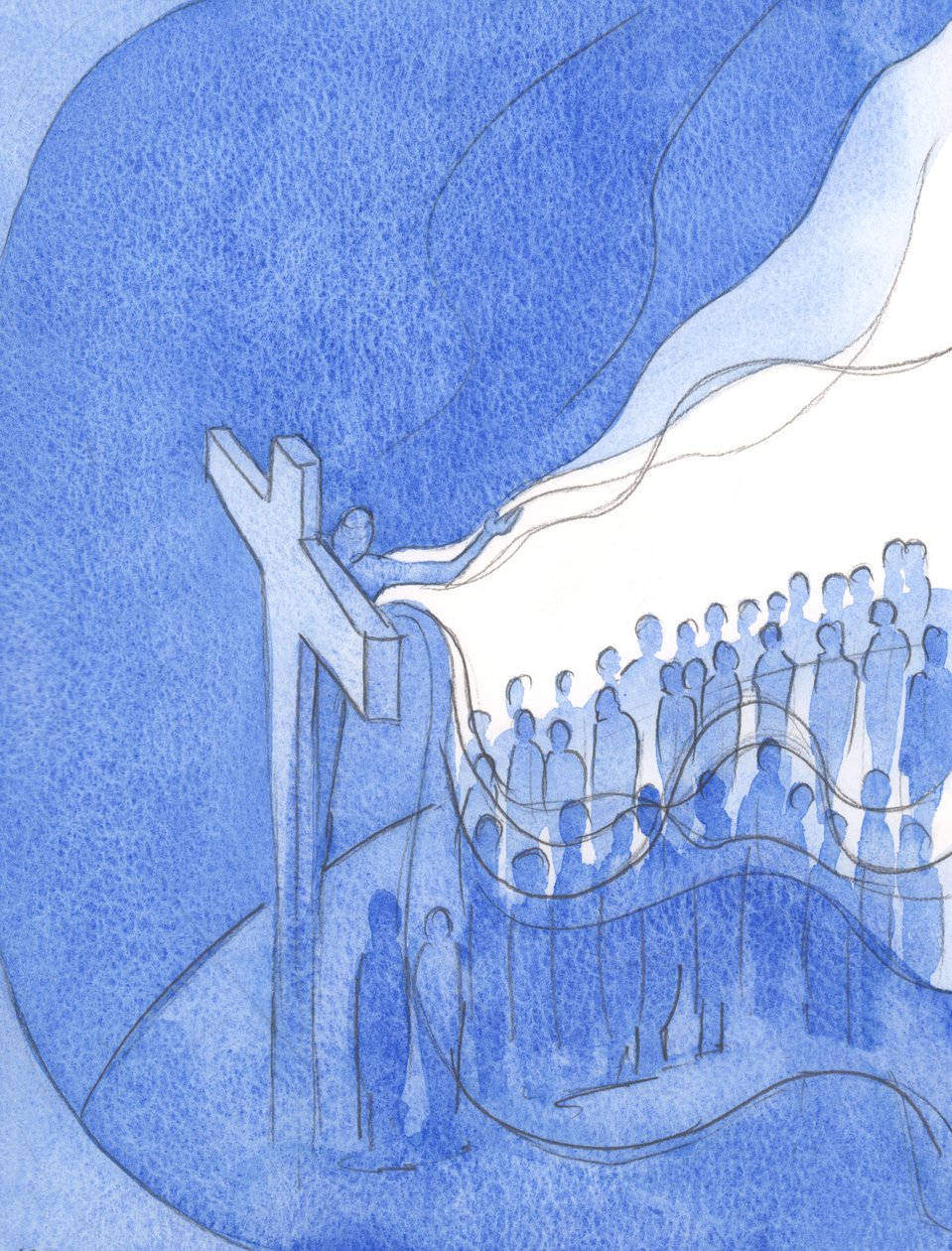 Ved sin guddommelige medfølelse, og i solidaritet med sitt eget folk på jorden, dekket Kristus syndene til hele menneskeslekten., 2001 (w/c på papir) av Elizabeth Wang