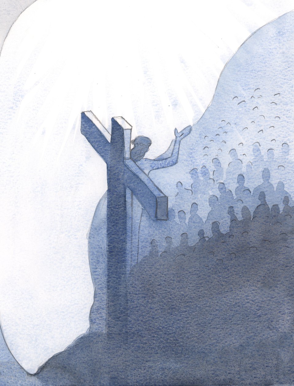 Ved sin guddommelige medfølelse, og i solidaritet med sitt eget folk på jorden, dekket Kristus syndene til hele menneskeslekten., 2001 (w/c på papir) av Elizabeth Wang