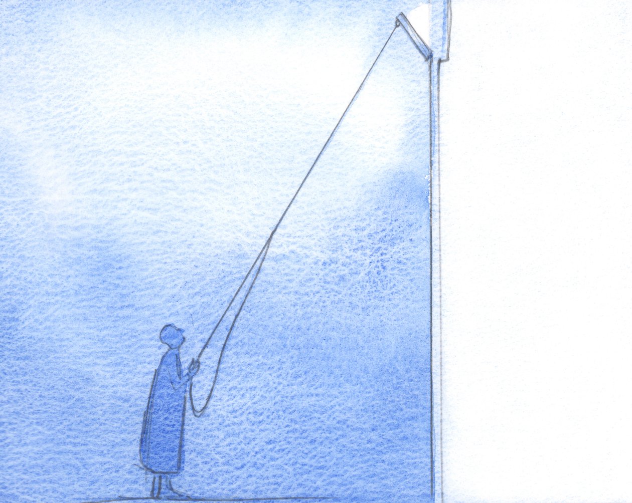 Ved å bekjenne min svakhet og egoistiske håp, er det som om jeg åpner et høyt vindu i sjelen min. Lys strømmer inn, 2002 (w/c på papir) av Elizabeth Wang