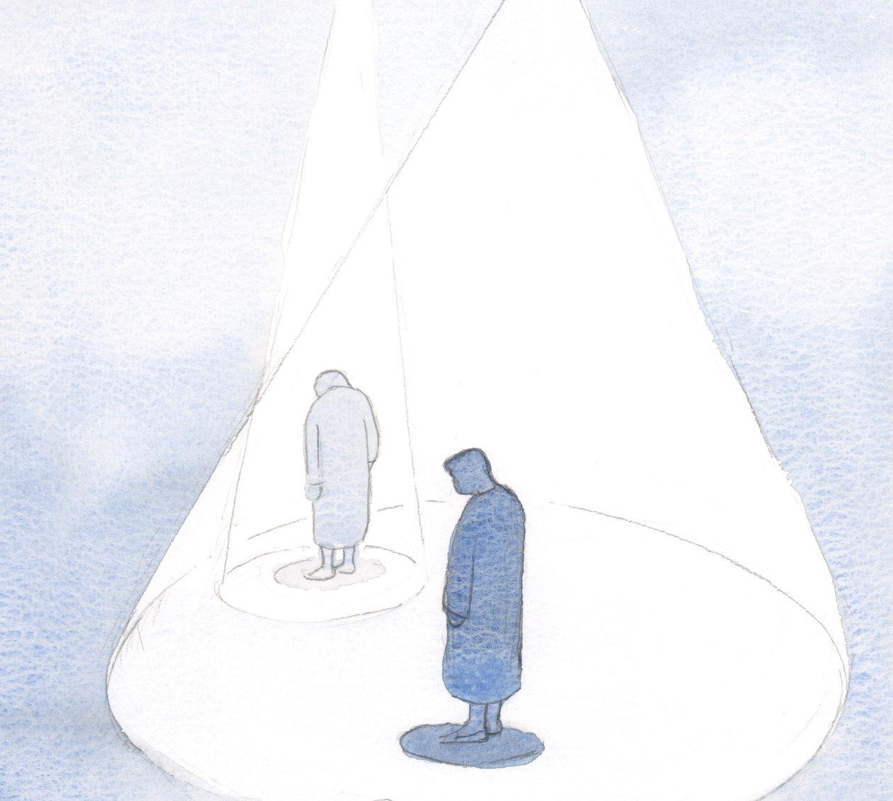 Ved vår minste handling av omvendelse og ydmykhet får Gud vår forståelse til å utvides, som en voksende sirkel av lys., 2001 (w/c på papir) av Elizabeth Wang
