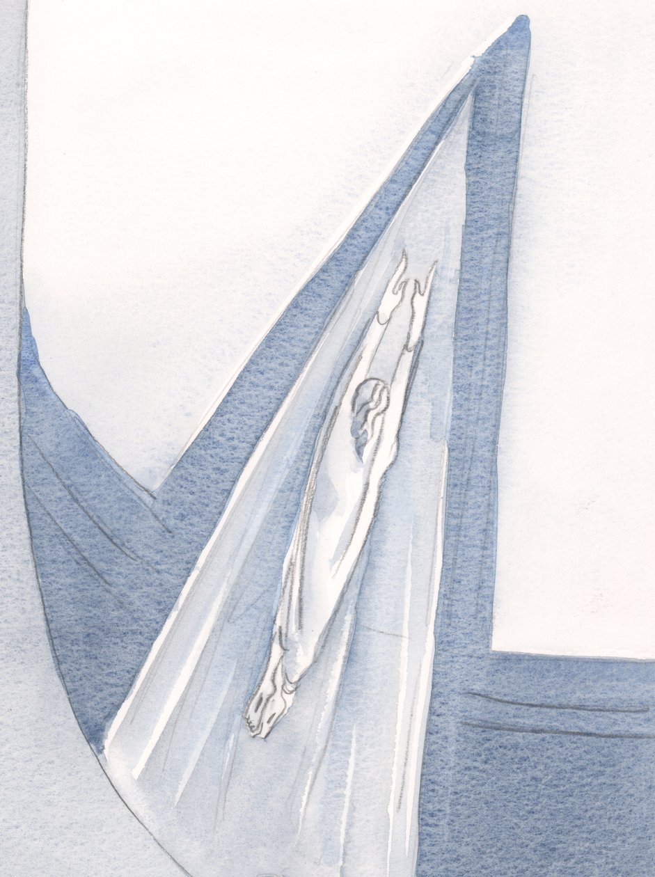 Kristus kom inn i himmelen kledd i hvitt, og vi følger veien., 2001 (w/c på papir) av Elizabeth Wang