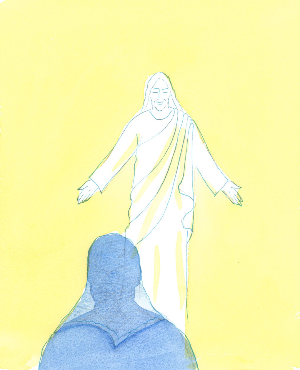 Kristus så på meg med enorm kjærlighet og ømhet, mens jeg uttrykte min anger og kjærlighet, 2003 (w/c på papir) av Elizabeth Wang