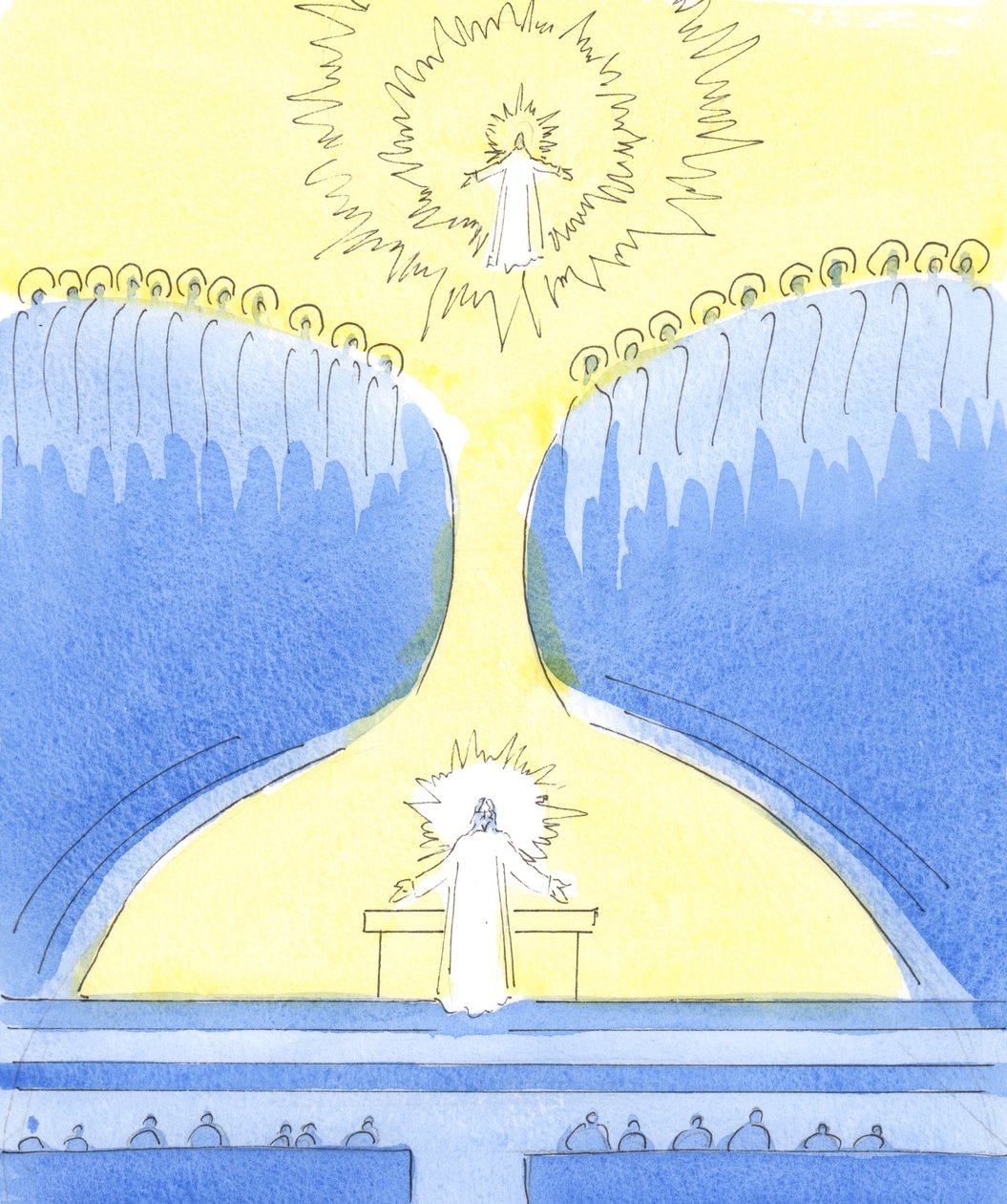 Kristus er tilstede i tabernaklet, klar til å hilse på de som har valgt å være i nærheten av ham, 2004 (w/c på papir) av Elizabeth Wang