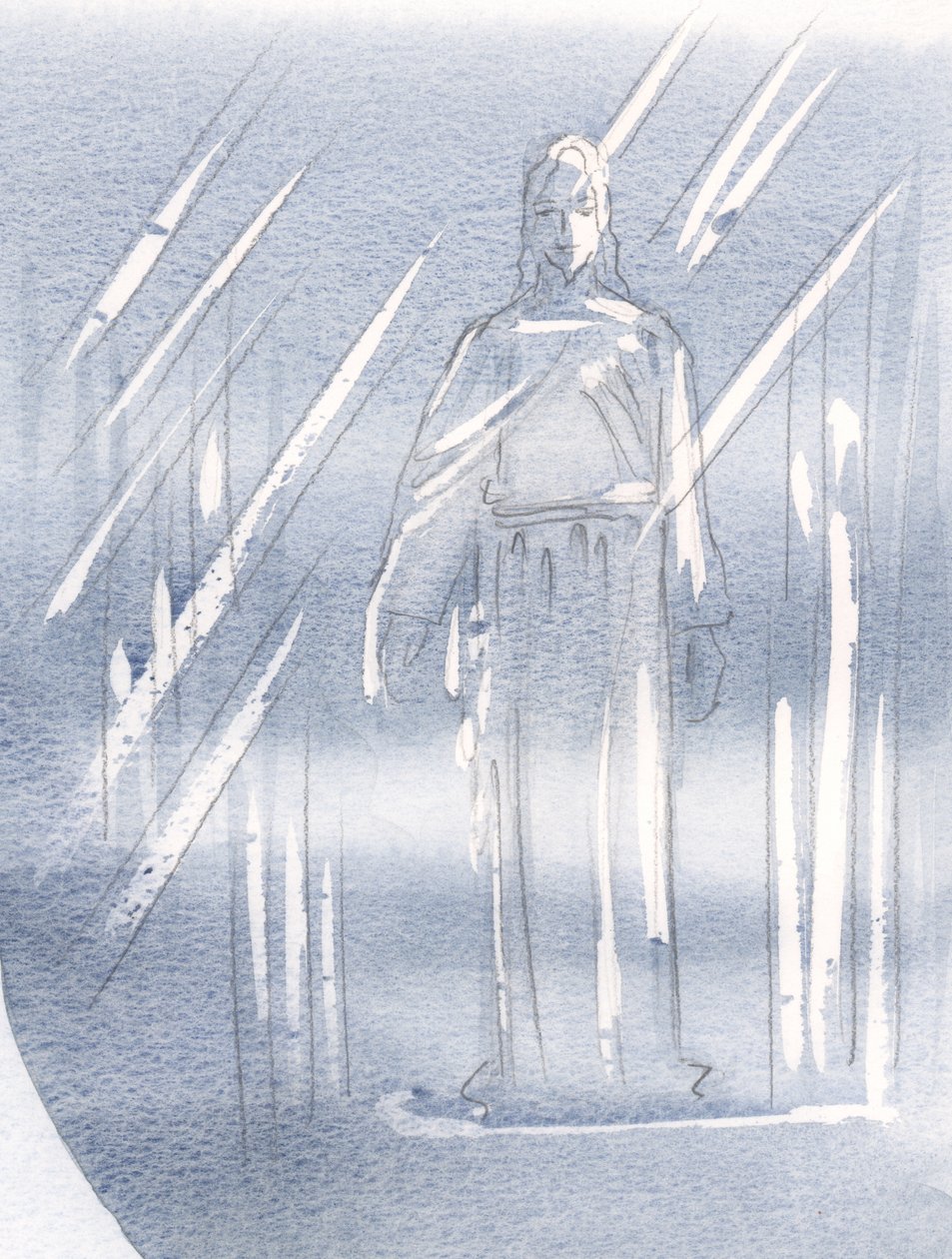 Kristus er gjemt bak to slør, 2000 (w/c på papir) av Elizabeth Wang