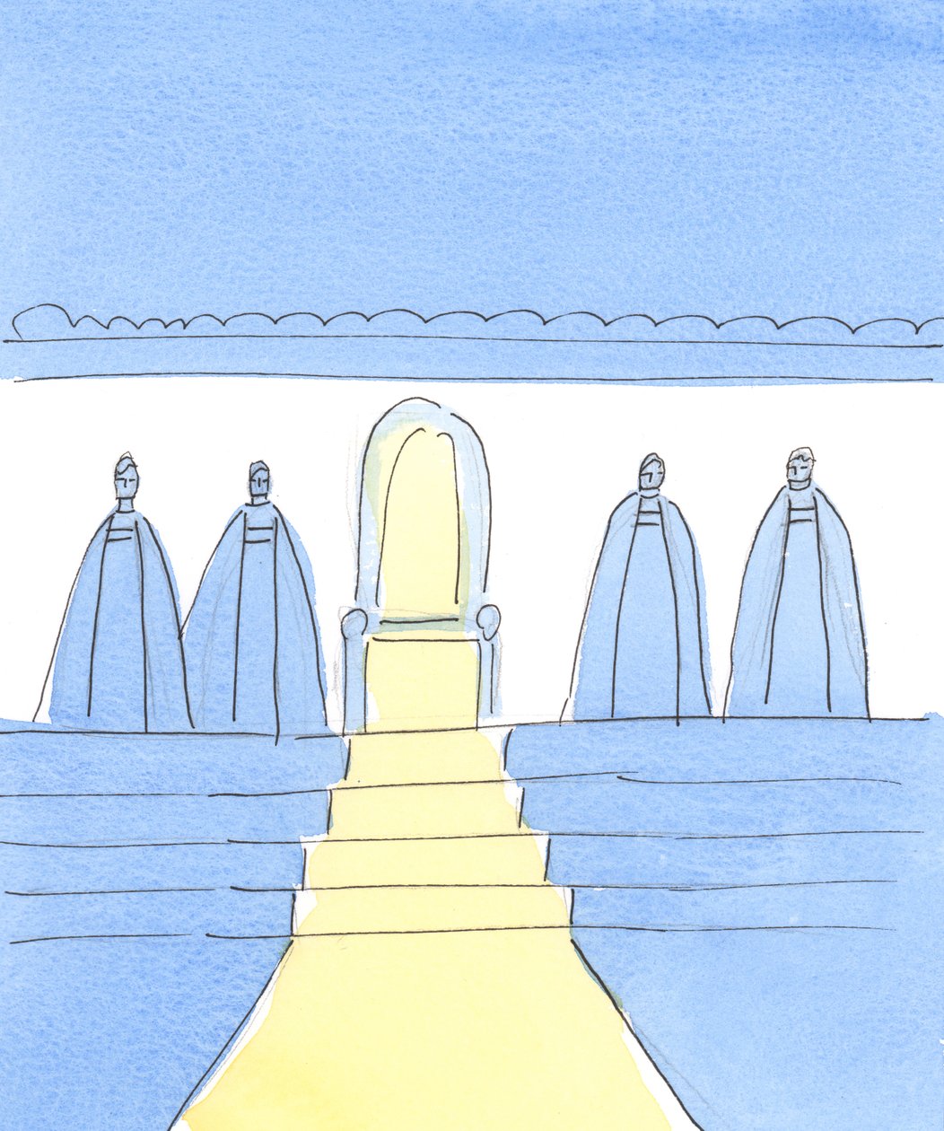 Kristus er tilstede når to eller tre er samlet i hans navn, selv blant kristne som for øyeblikket ikke ønsker å gå inn i den katolske kirke., 2004 (w/c på papir) av Elizabeth Wang
