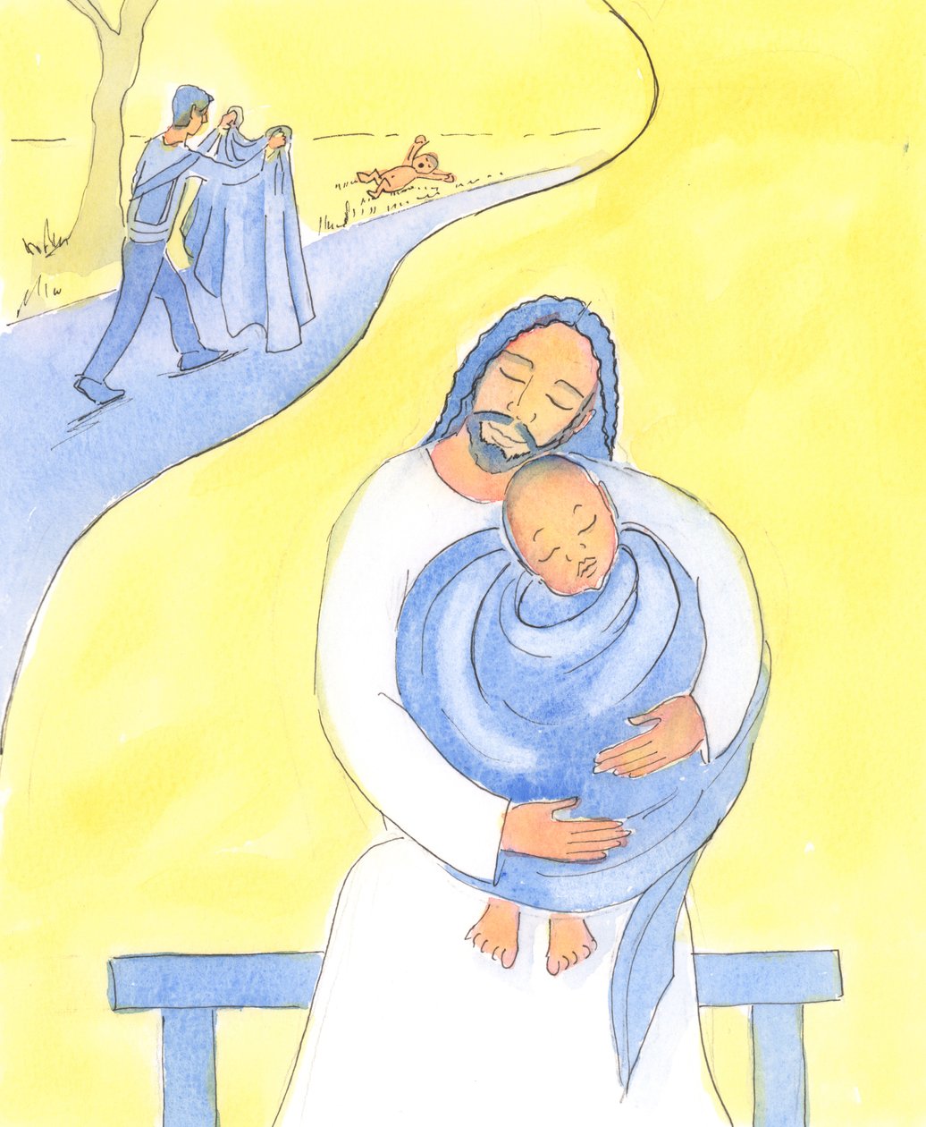 Kristus er rask til å trøste oss i våre vanskeligheter, 2004 (w/c på papir) av Elizabeth Wang