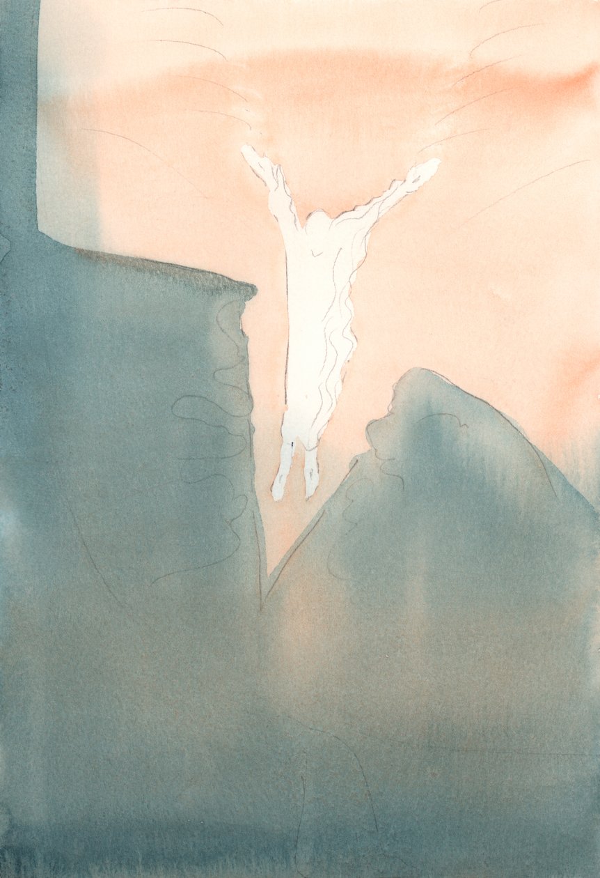 Kristus hopper kjærlig inn i de fryktede mørke dypet av våre hjerter., 2001 (w/c på papir) av Elizabeth Wang