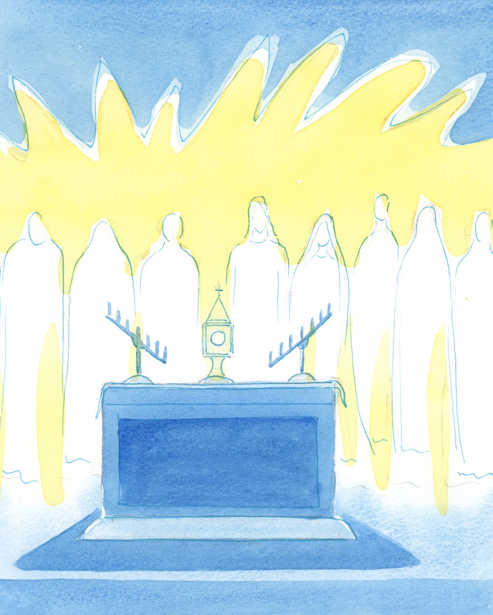 Kristus elsker å gi sine venner forfriskning og nytt mot gjennom hans virkelige nærvær i det hellige sakramentet, 2003 (w/c på papir) av Elizabeth Wang