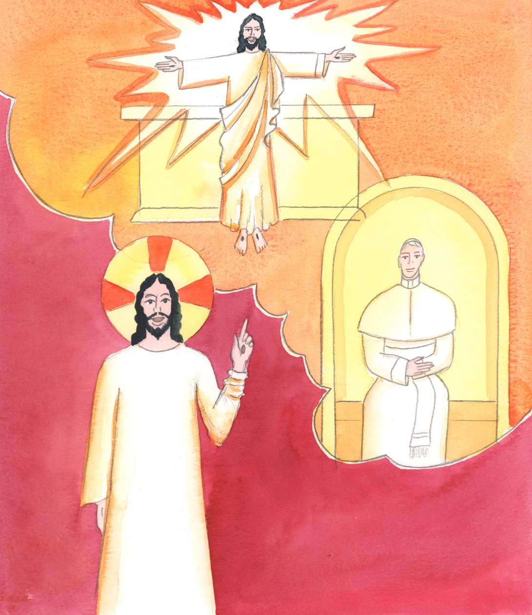 Kristus ser hvor vanskelig det kan være å finne en god katekese for en spørre, i en tid da mange meningsmotstandere i kirken tilbyr sine egne versjoner av den katolske troen, 2001 (w/c på papir) av Elizabeth Wang