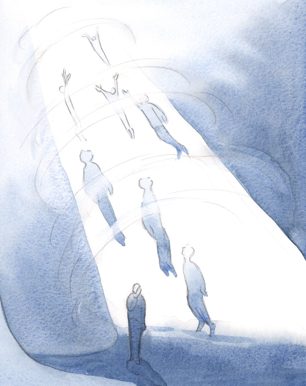 Gud trekker inn i sin lykke etter døden de som kan bære glansen av herlighet, mens de som fortsatt er fortært av skam venter nedenfor., 2001 (w/c på papir) av Elizabeth Wang