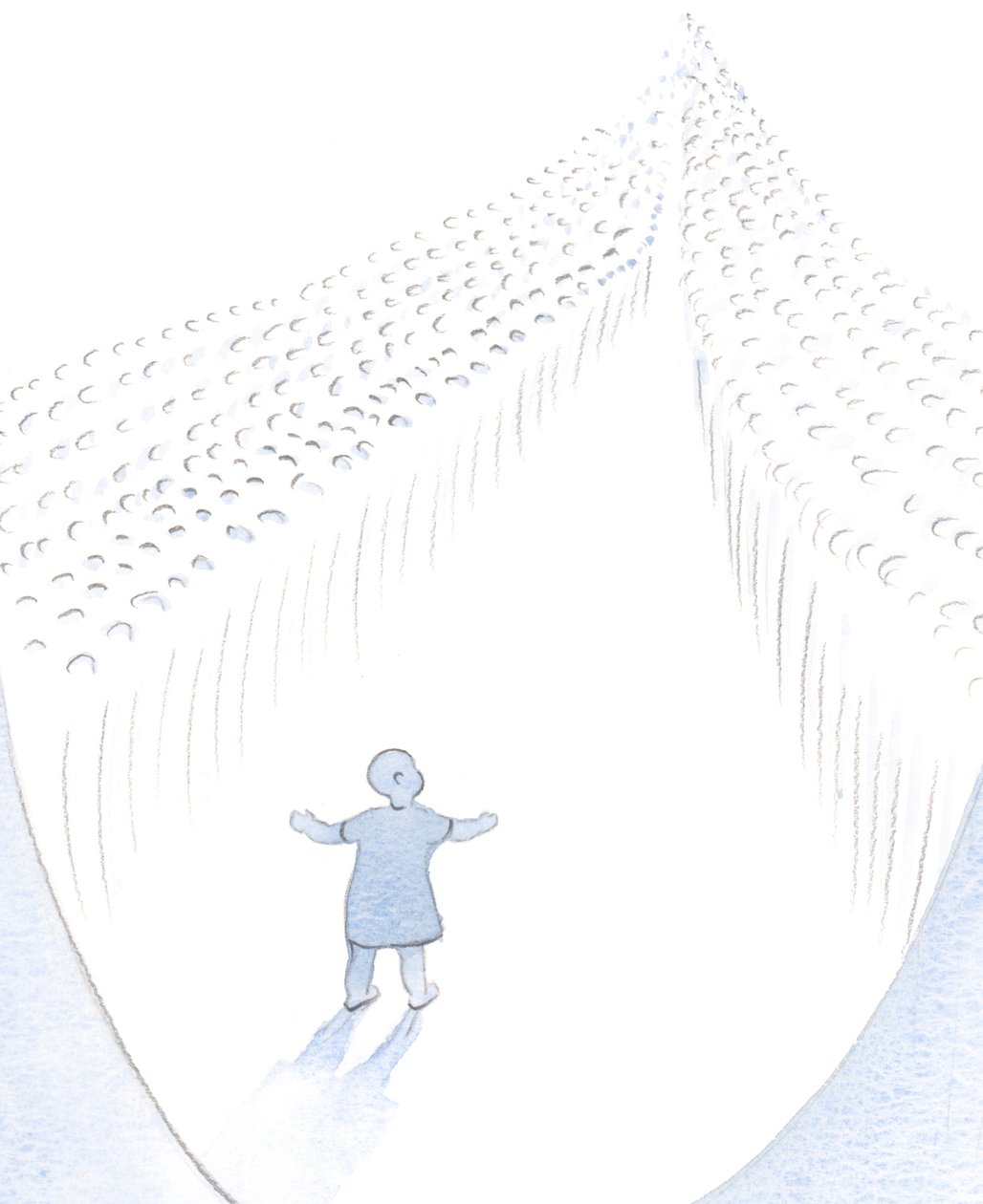 Gud vår Far ser på våre første skritt i dyd og nåde, som om han ser på en baby som går mot de hellige, som oppmuntrer oss ved sine bønner og eksempel, 2000 (w/c på papir) av Elizabeth Wang